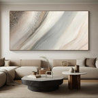 “Soft Silver - Beige Flow” - Silver, Beige, Gray Abstract Fluid Painting On Canvas PS0652