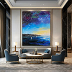 “Starry Night Ocean with Sailboats” - Impressionist Night Sky Painting On Canvas PT1901