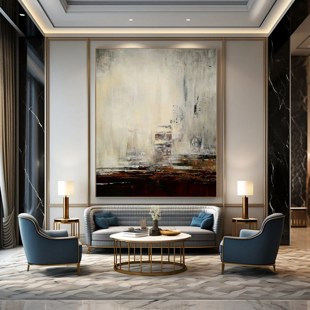 “Gray - Brown Cityscape Abstract” - Atmospheric Abstract Painting On Canvas PT2301