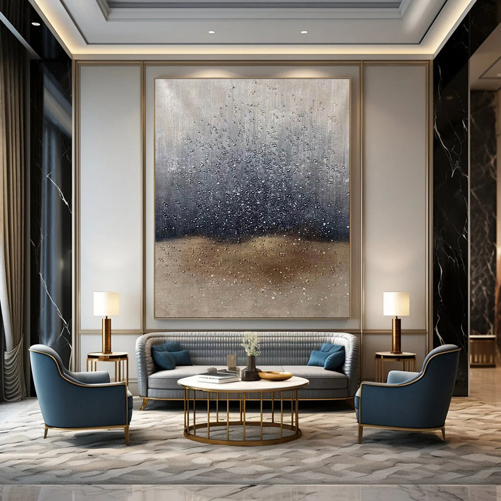 “Silver - Brown - Black Rain Abstract” - Textured Abstract Painting On Canvas PT1969