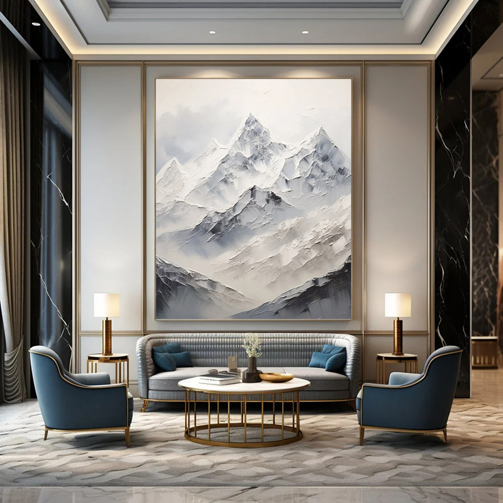 “White - Grey Mountain Abstract” - Impasto Landscape Painting On Canvas PT1248