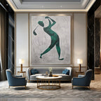 “Green Golf Player Silhouette” - Abstract, Sporty - Themed Painting On Canvas PT1561
