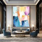 “Blue & Pink Abstract Cascade” - Flowing Abstract Painting On Canvas DS280