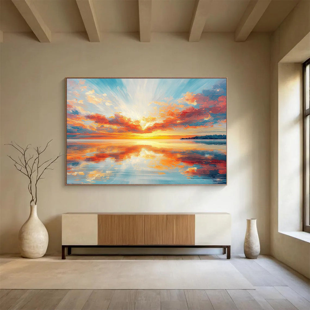 “Vibrant Sunset Seascape” - Realistic Seascape Painting, Great for Beach House & Home Office DKS622