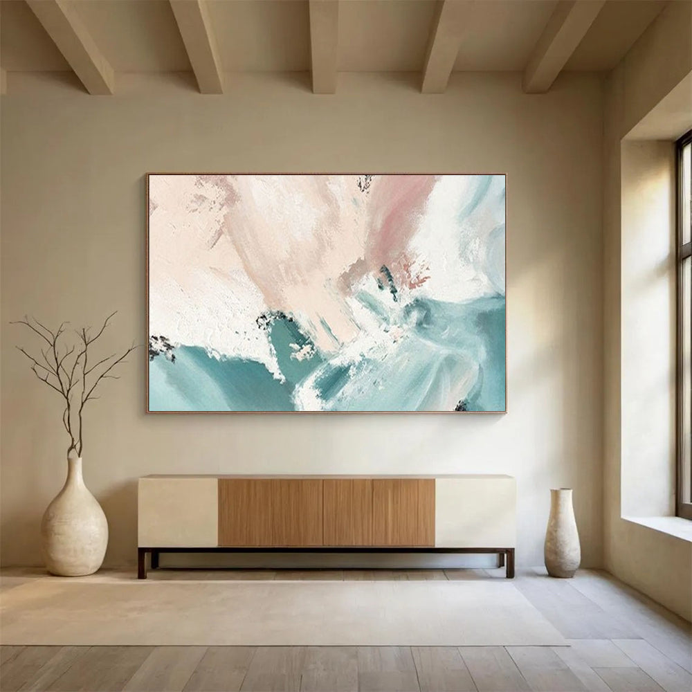 “Blush & Teal Abstract” - Soft Abstract Painting On Canvas PT182