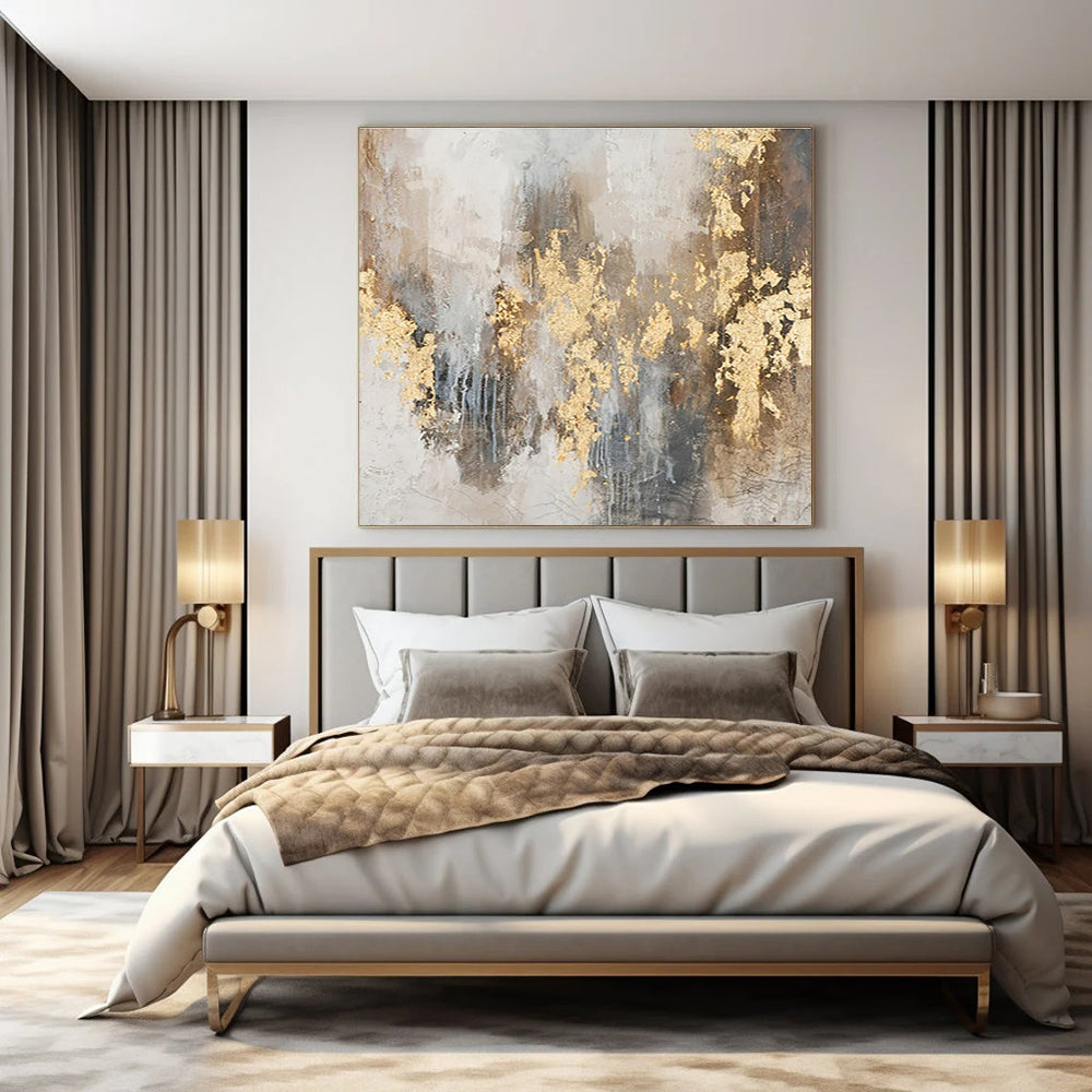 Gray, Brown, Gold with Textured Splashes "Gilded Grunge" Abstract Painting On Canvas PS1471