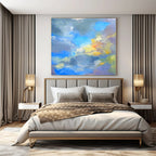 Blue, Gray, Yellow, Purple with Blended Textures "Skyward Whisper" Abstract Painting On Canvas PS1387