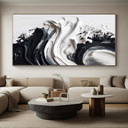 “Sleek Black - and - White Textured Abstract” - Contemporary Abstract Painting On Canvas PS0241
