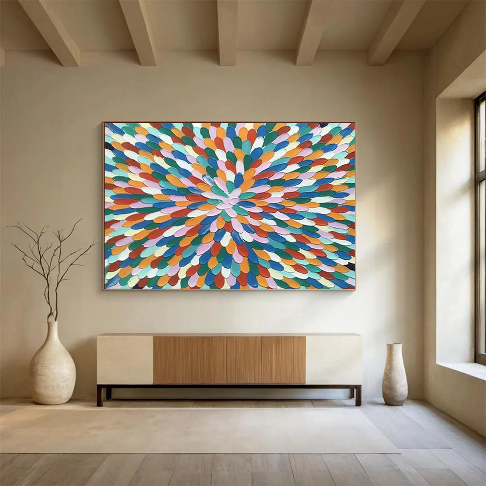 “Rainbow - Colored Mandala” - Abstract Geometric - Painting On Canvas PT1743