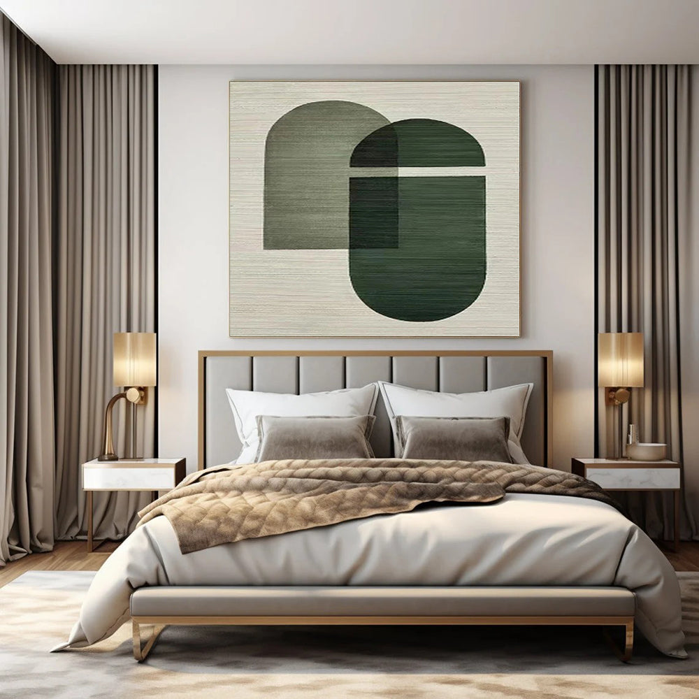 “Green - Gray Geometric Overlaps” - Contemporary Abstract Painting On Canvas PS0165