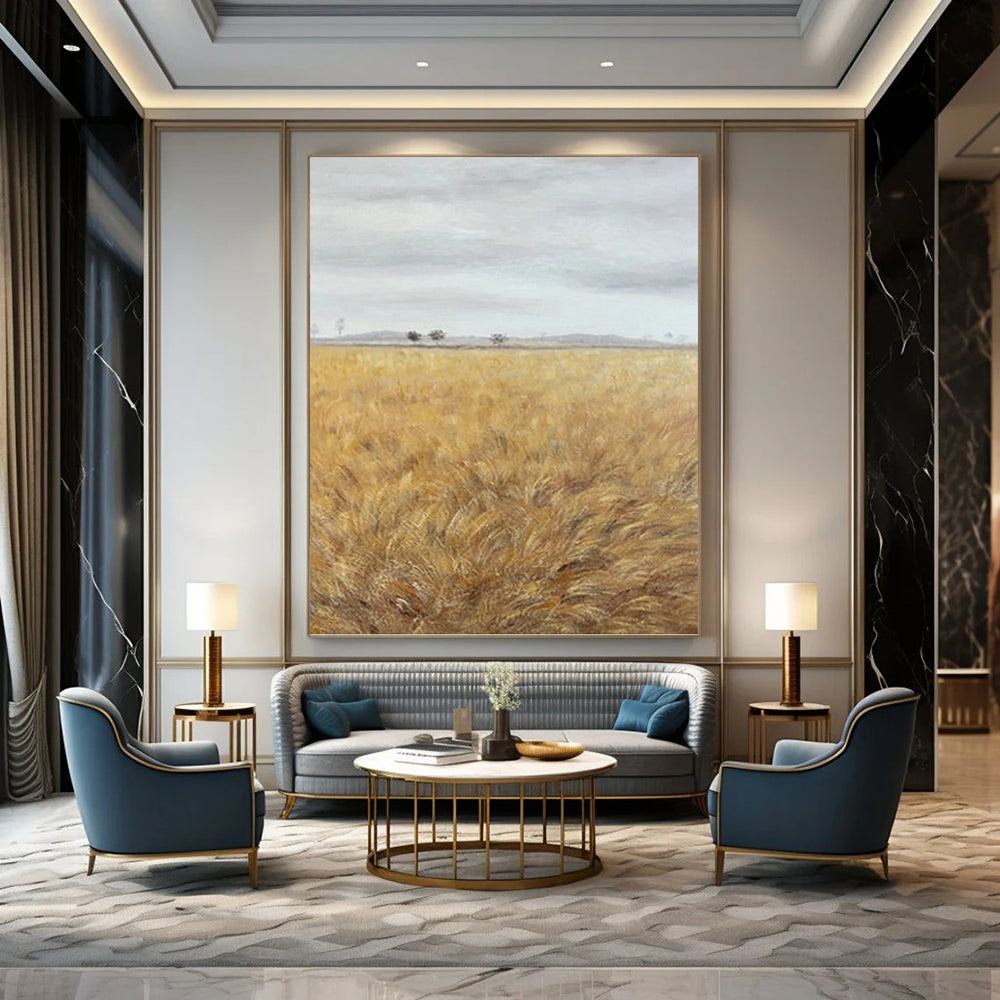 “Golden Field Minimalist” - Minimalist - Inspired Landscape Painting On Canvas PT1434