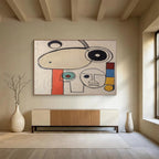 “Abstract Faces in Neutral Tones with Colorful Accents” - Miró - Inspired Whimsical Painting On Canvas PT011