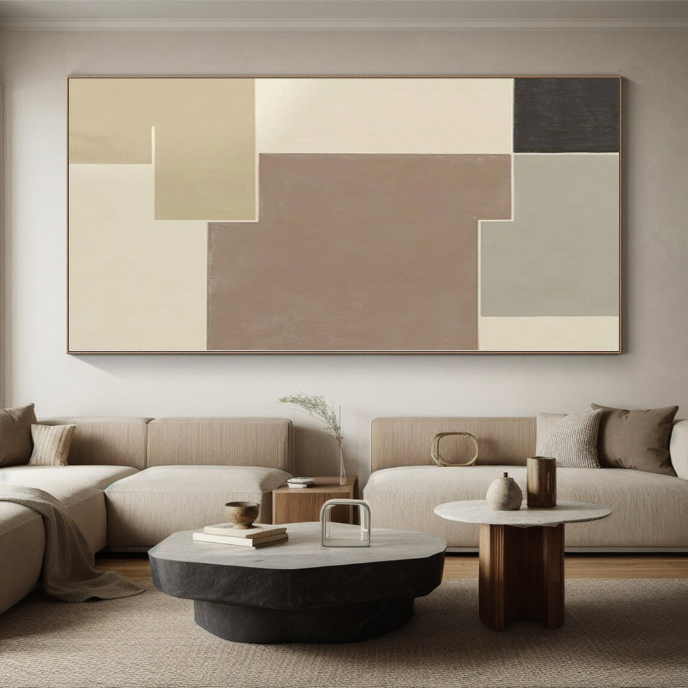 “Neutral - Toned Abstract Geometric Blocks” - Minimalist Abstract Painting On Canvas PS0334
