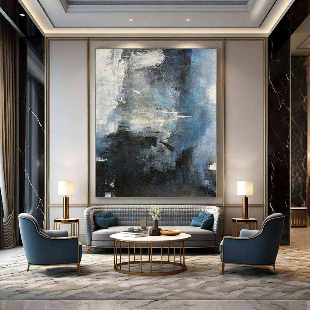 “Blue - Gray Abstract” - Abstract Expressionist Painting On Canvas PT2335