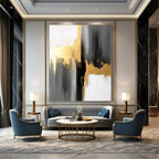 Gray - Gold Abstract Geometry Textured Painting On Canvas DS076