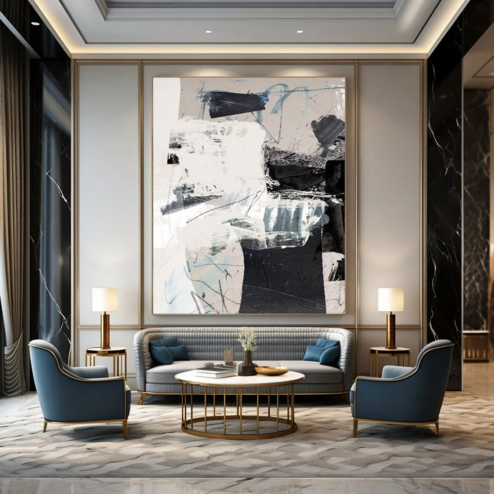 “Collage - Style Abstract” - Mixed Media Layers & Geometric Shapes Painting On Canvas DS194