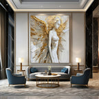 Gold & White Winged Figure, Textured Impressionism, Painting On Canvas PT2138