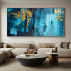 “Teal - Gold Abstract Landscape” - Teal, Gold, Blue Abstract Painting On Canvas PS0446