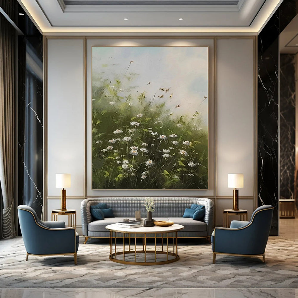 Dreamy Daisy Field, Impressionistic Nature, Monet - Inspired Light, Painting On Canvas PT2108