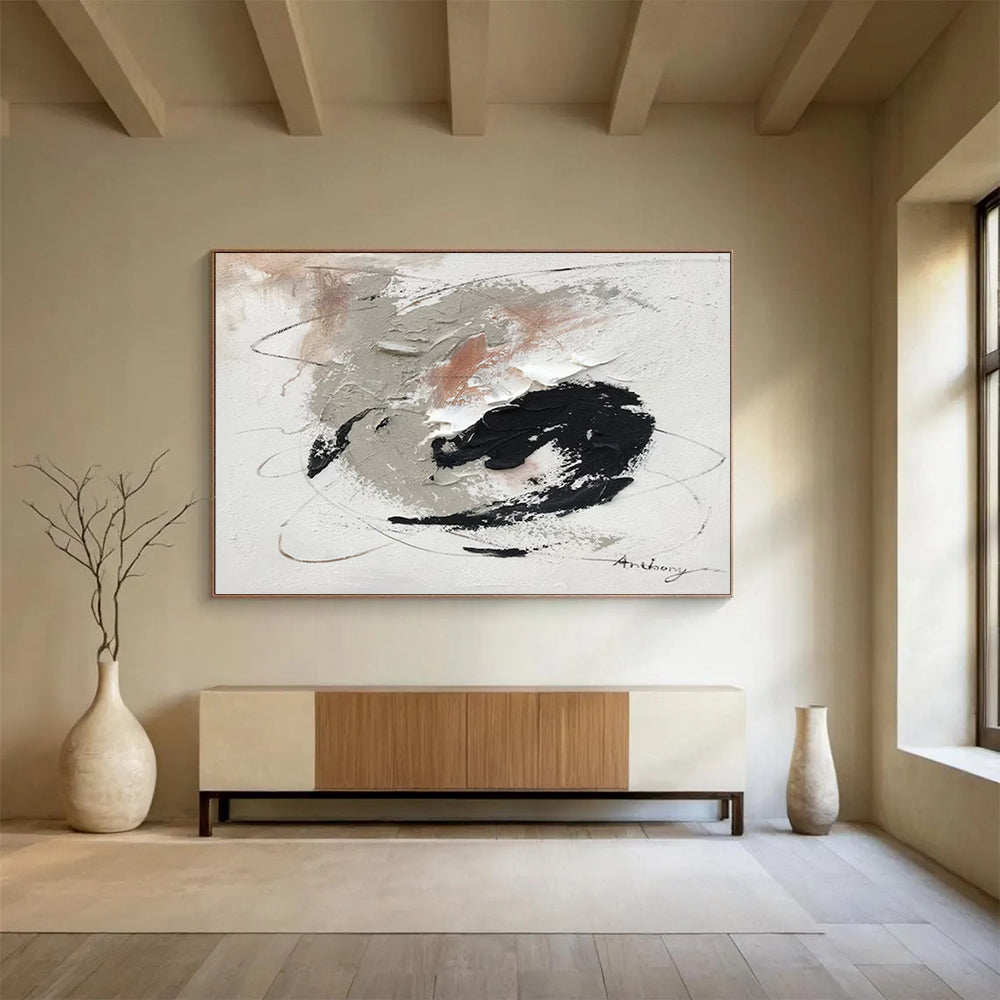 “Gray - Black - White Abstract Swirls” - Expressive Abstract Painting On Canvas PT1564