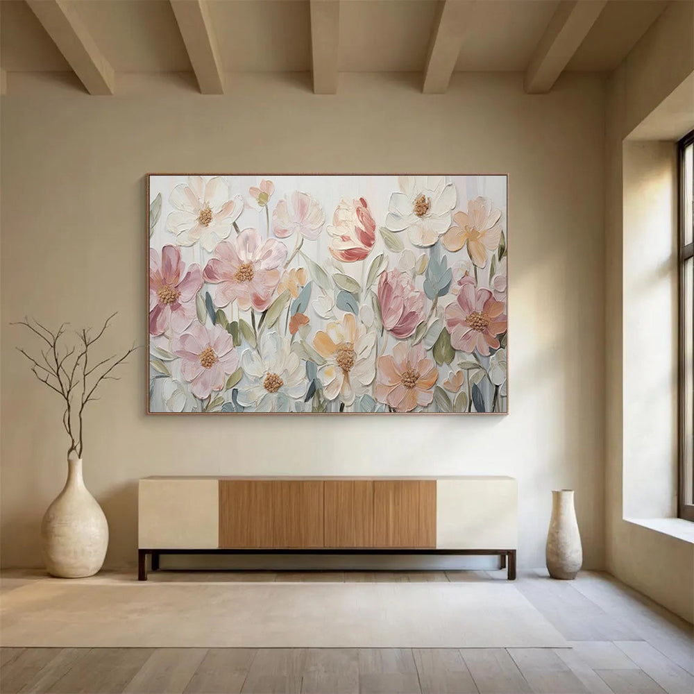 Pastel Blooms - Textured Floral Acrylic Painting, Suited for Nursery & Dressing Room DKS673
