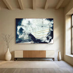 “Blue - Gray Abstract with Yellow Lines” - Textured Abstract Painting On Canvas PT141