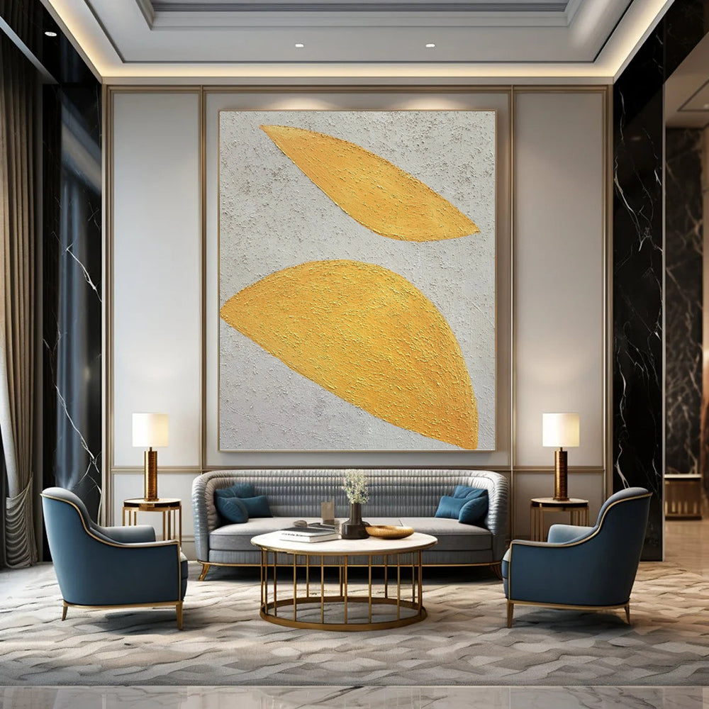 “Golden Leaf Simplicity” - Yellow and Grey Abstract Painting On Canvas PT1074