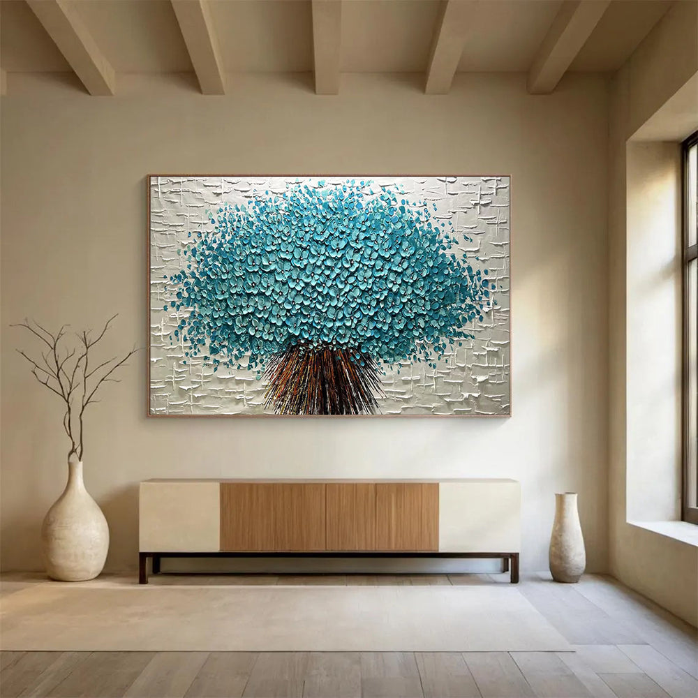 “3D Blue Blossom Tree” - Sculptural Floral Painting On Canvas PT213