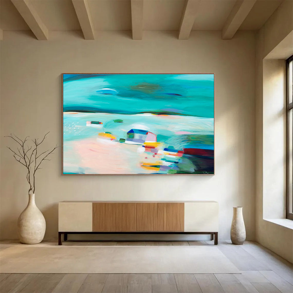 Bright Coastal Abstract Painting On Canvas DKS058