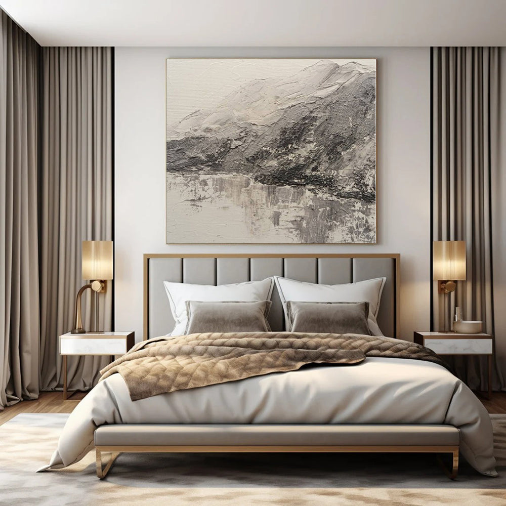 Gray, Black with Textured Landscape "Mountain Echo" Impasto Painting On Canvas PS1200