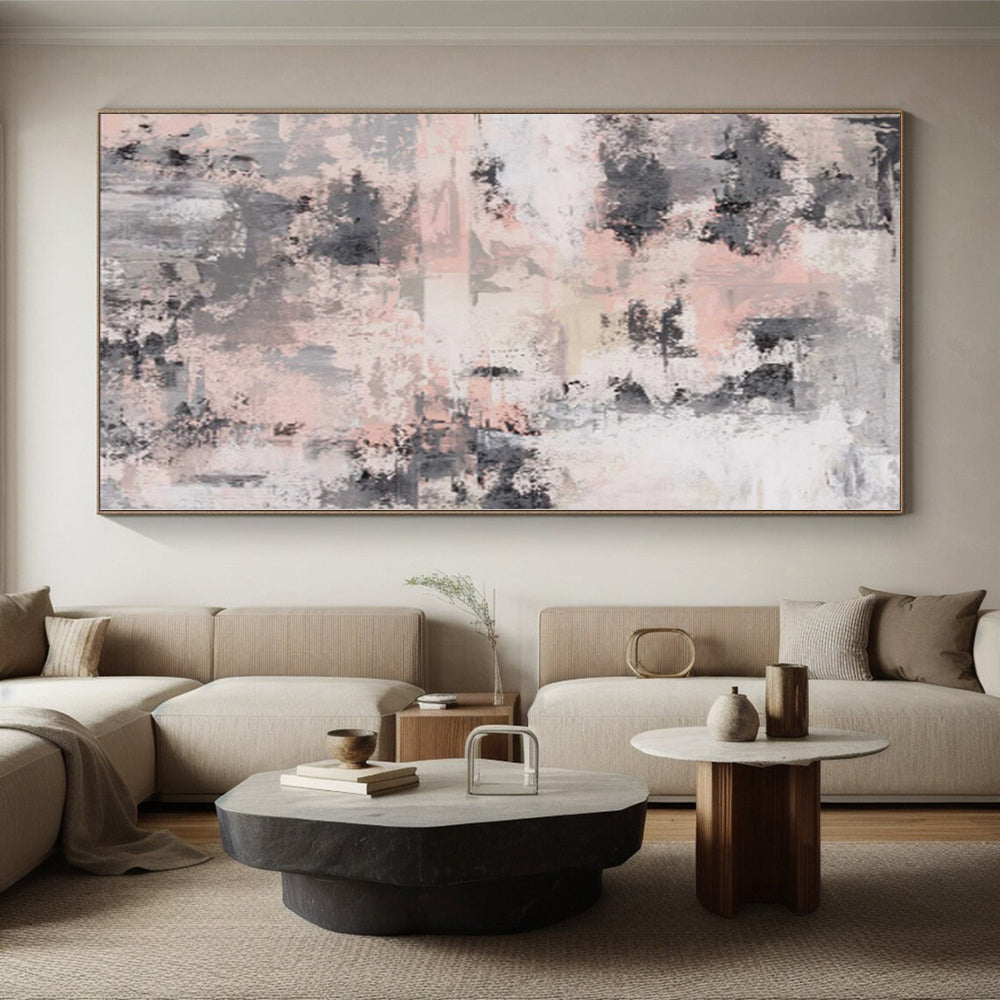“Muted Pink - Gray Abstract Fusion” - Subtle Abstract Painting On Canvas PS0051