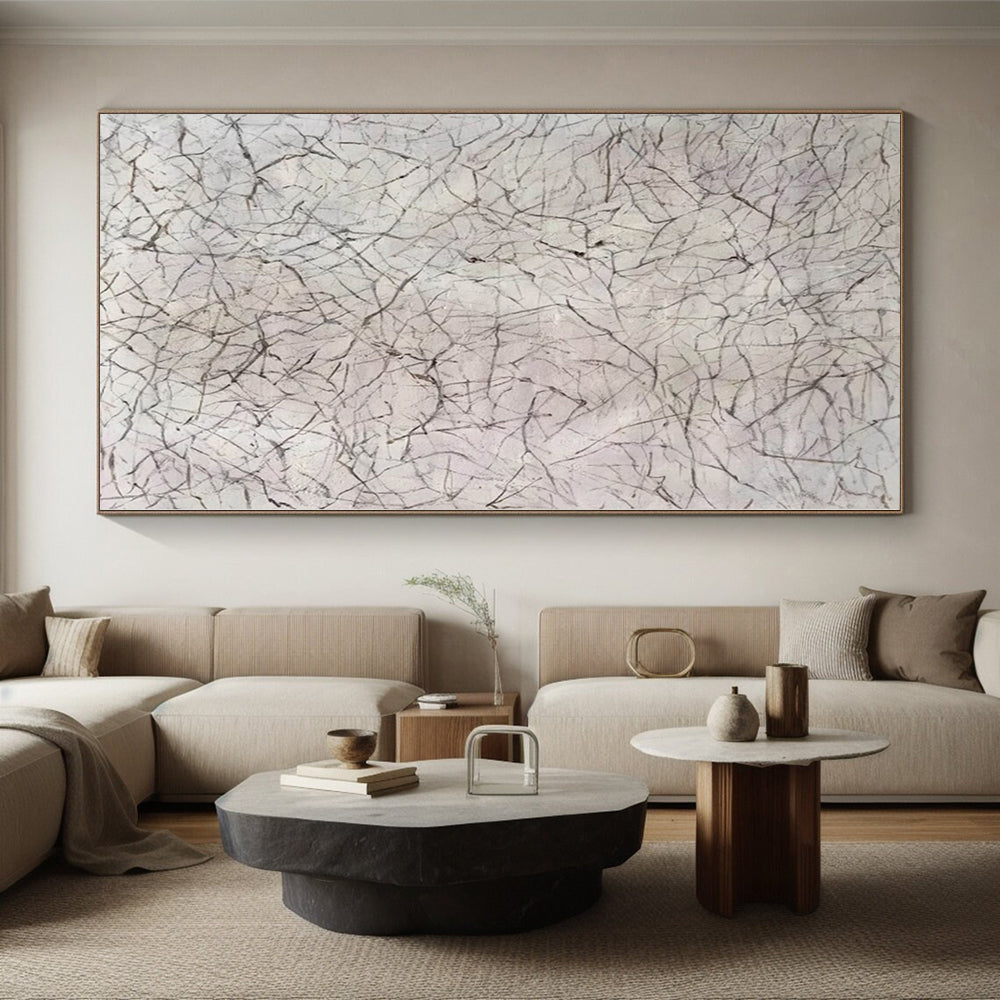 “Grey - White Abstract Web - like Texture” - Minimalist Abstract Painting On Canvas PS0306