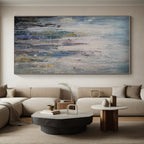 “Blue - Gray - Gold Rainfall Abstraction” - Blue, Gray, Gold, White Abstract Rain - like Painting On Canvas PS0561