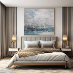 Blue, Gray and White with Textured Impressions "Coastal Haze" Abstract Landscape Painting On Canvas PS1108