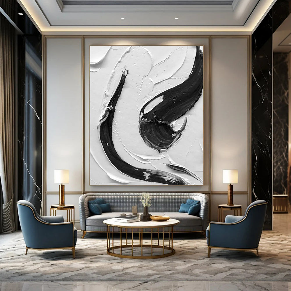 “Intricate Black and White Swirls” - Detailed Abstract Painting On Canvas DS377