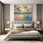Blue, Yellow, Pink, Purple, Orange with Vivid Impasto "Tropical Dusk" Impasto Painting On Canvas PS1392