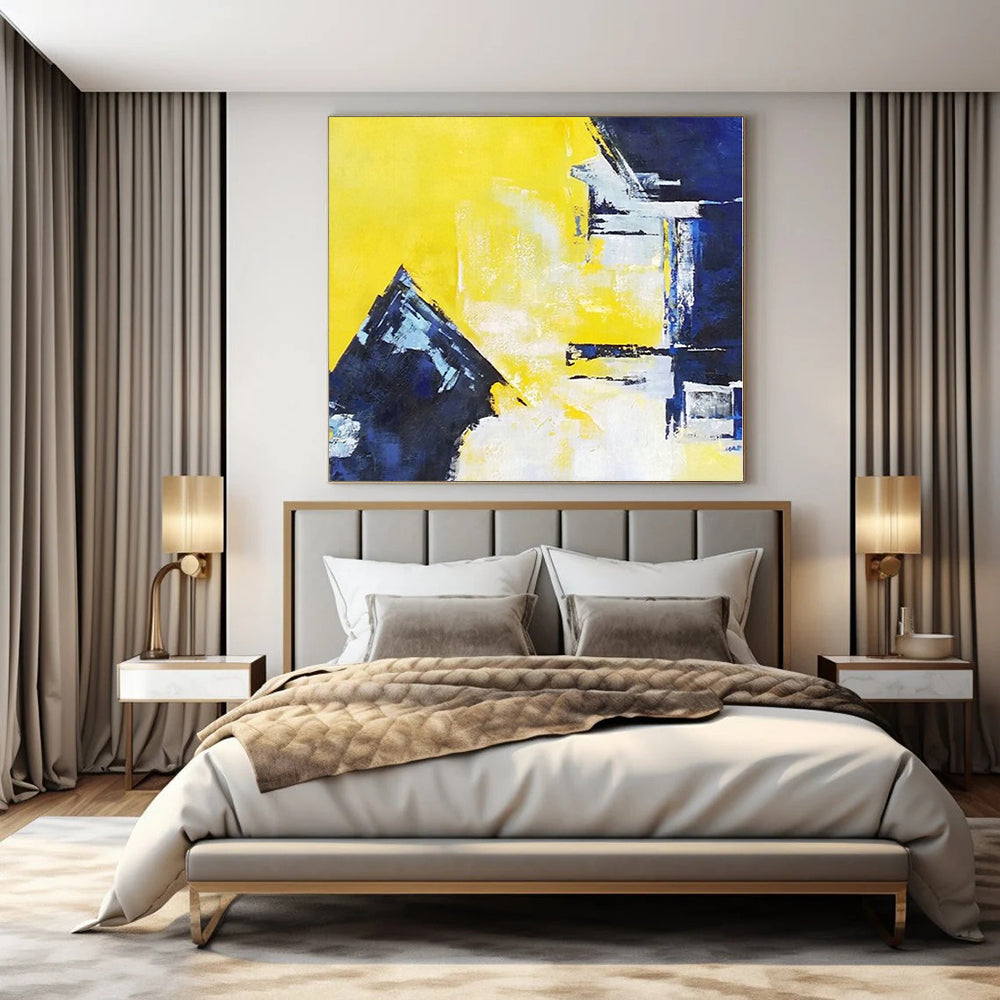 “Yellow - Blue Geometric Clash” - Bold Abstract Painting On Canvas PS0215