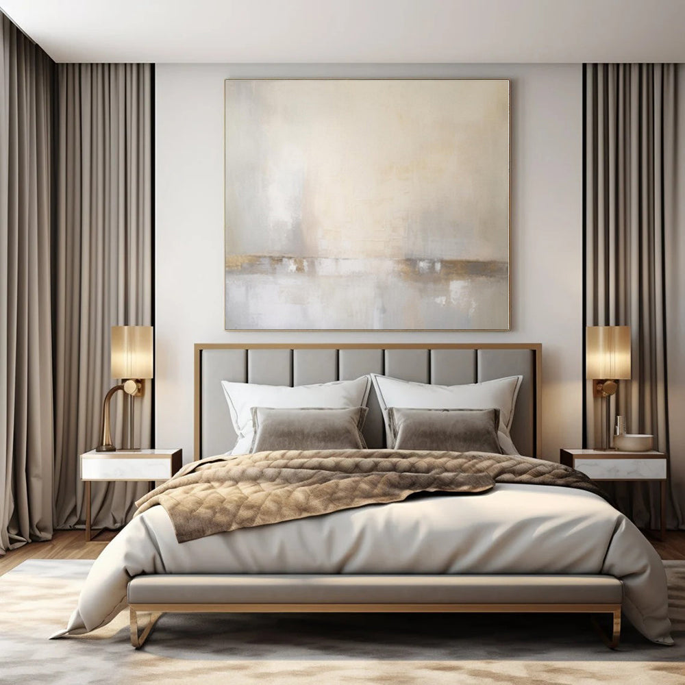 Beige, Gray, Gold with Subtle Gradients "Soft Horizons" Abstract Painting On Canvas PS1299