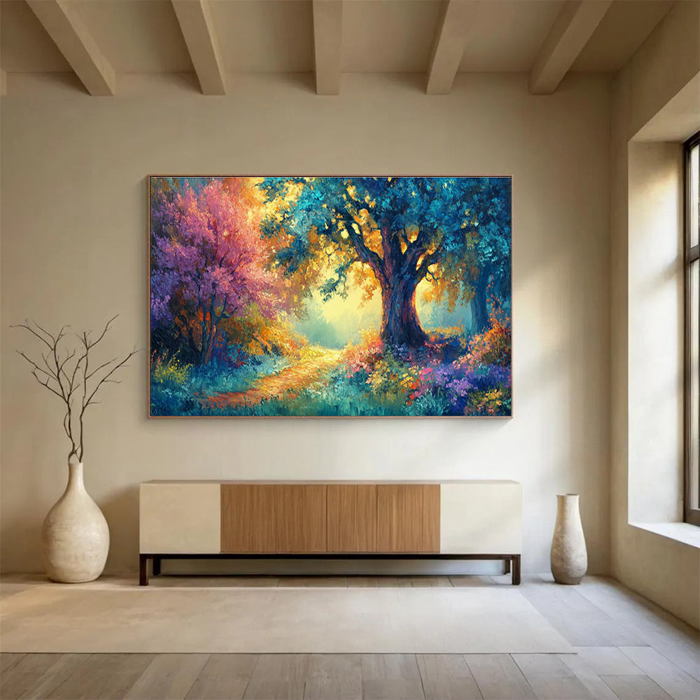 “Enchanted Forest Path” - Colorful Landscape, Fantasy Forest Oil Painting On Canvas DKS697