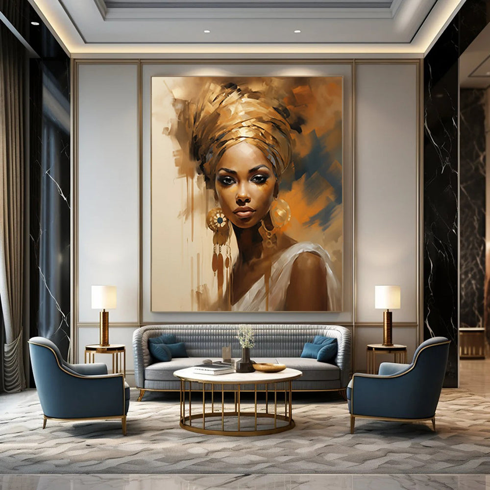 “Golden Grace” - Cultural Elegance in Warm Tones Painting On Canvas DS125