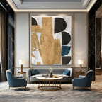 “Geometric Gold & Black Collage” - Mixed Media Shapes with Earthy Tones Painting On Canvas DS216