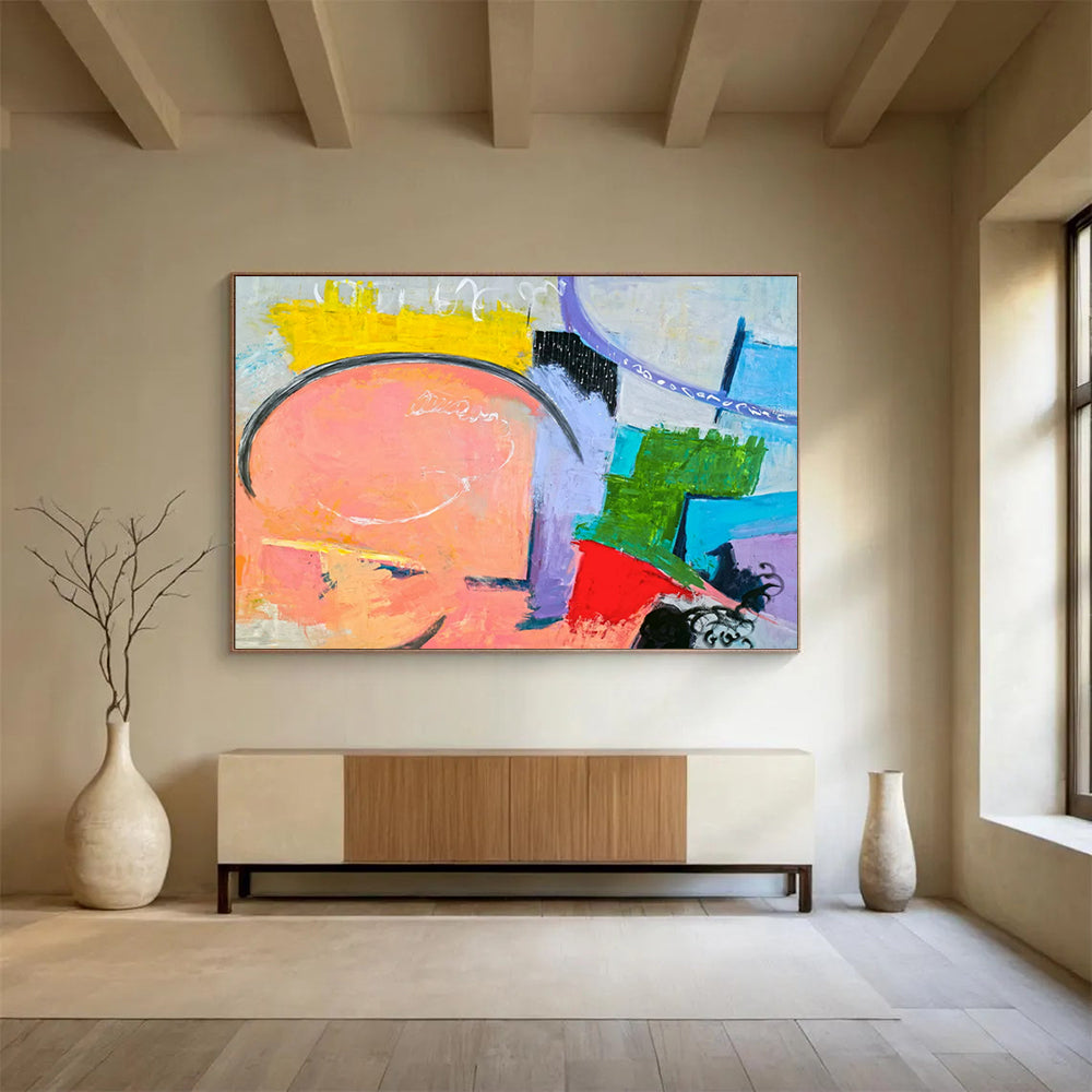 “Pastel and Bold Color Mix in Abstract Forms” Abstract Expressionist Painting On Canvas PT1810