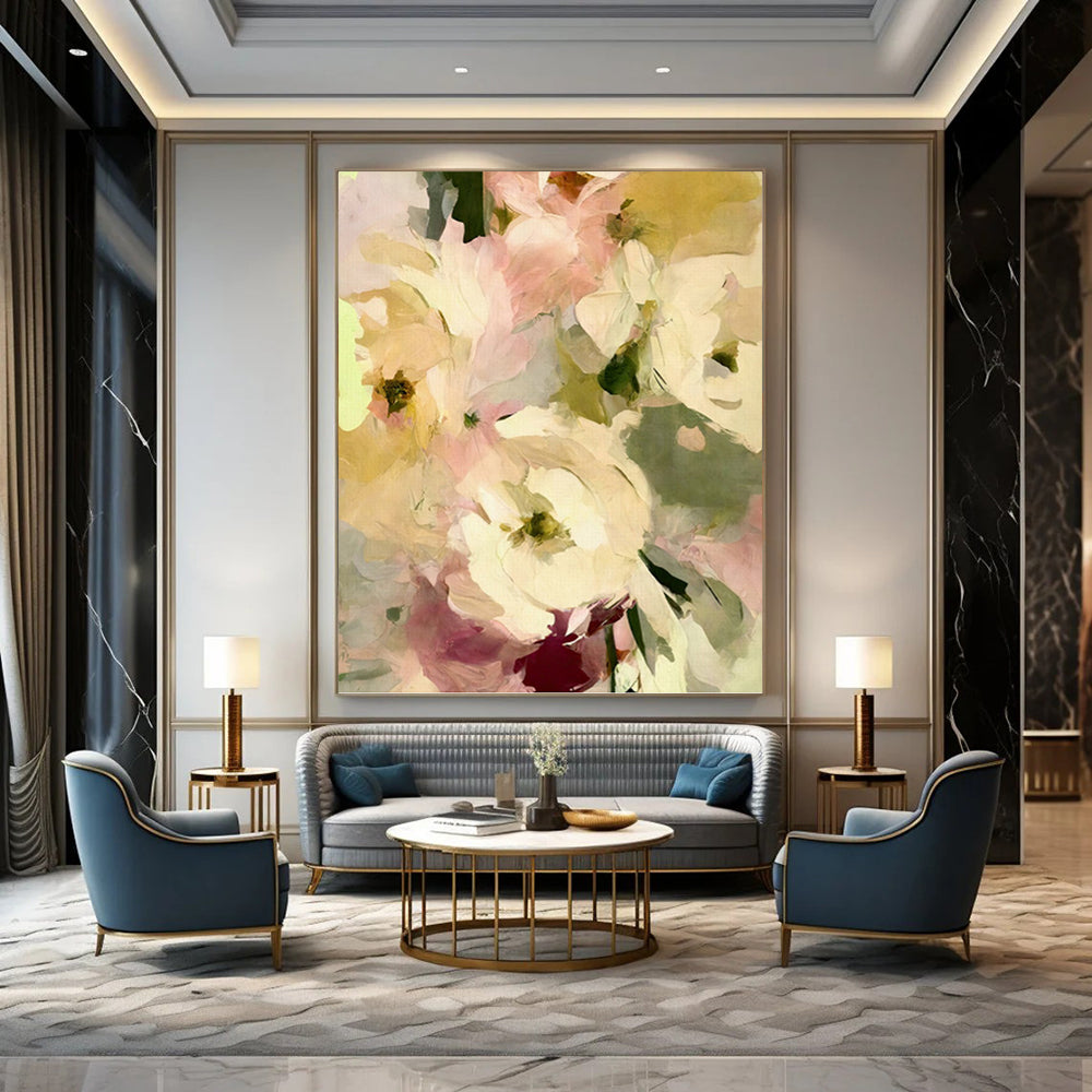 “Soft Floral Abstract” - Minimalist Floral Painting On Canvas PT1354