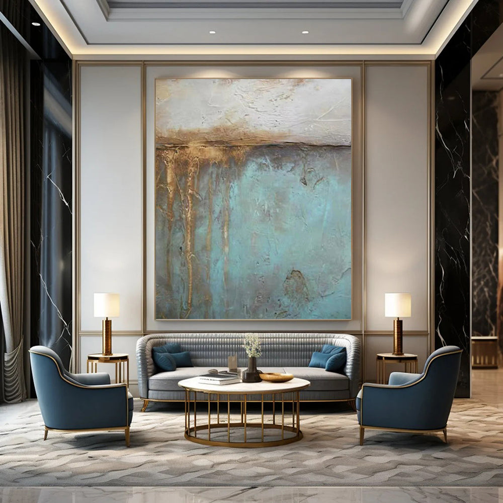 “Blue - Brown Textured Layers” - Textured Abstract Painting On Canvas PT1191