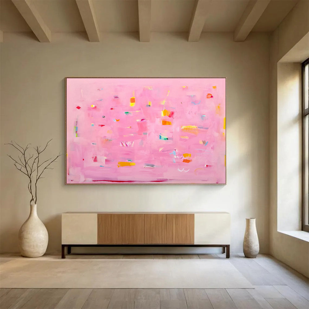 Pink Canvas with Colorful Accents Painting On Canvas DKS051