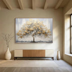 “Gold Tree on Gray” - Subtle Gold “Gilded Grove” Painting On Canvas PT1621