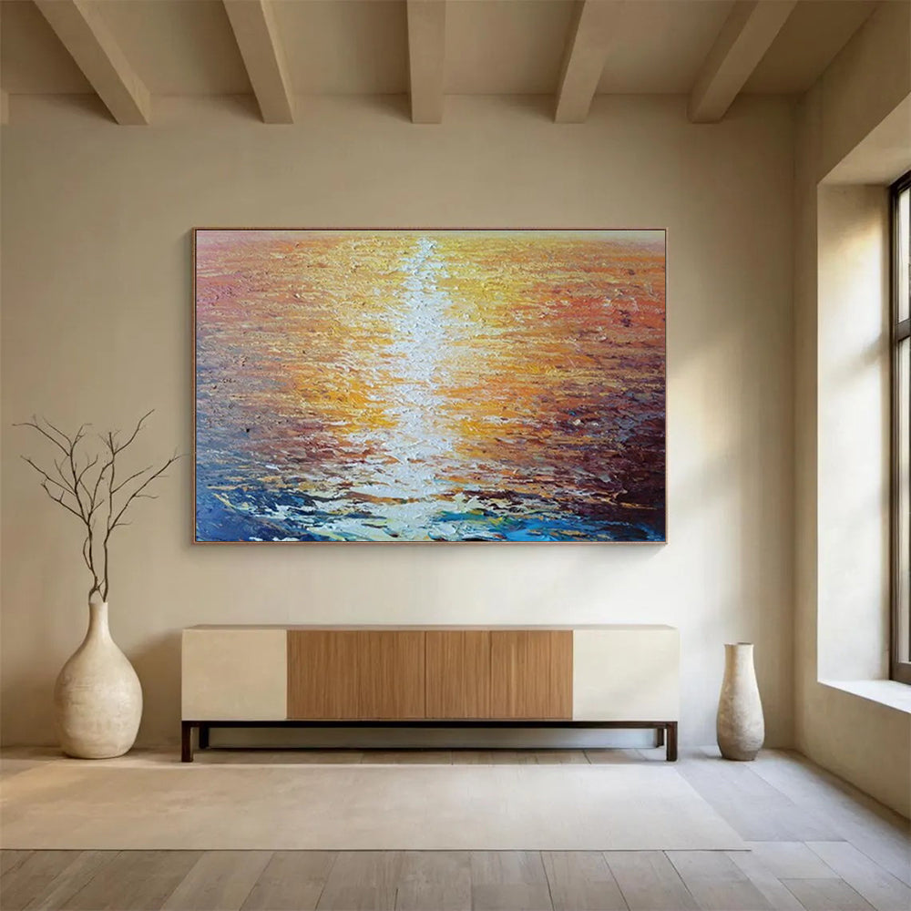 “Sunset Over the Ocean” - Impressionistic Seascape Painting, Suitable for Coastal Bedroom & Relaxation Lounge DKS637