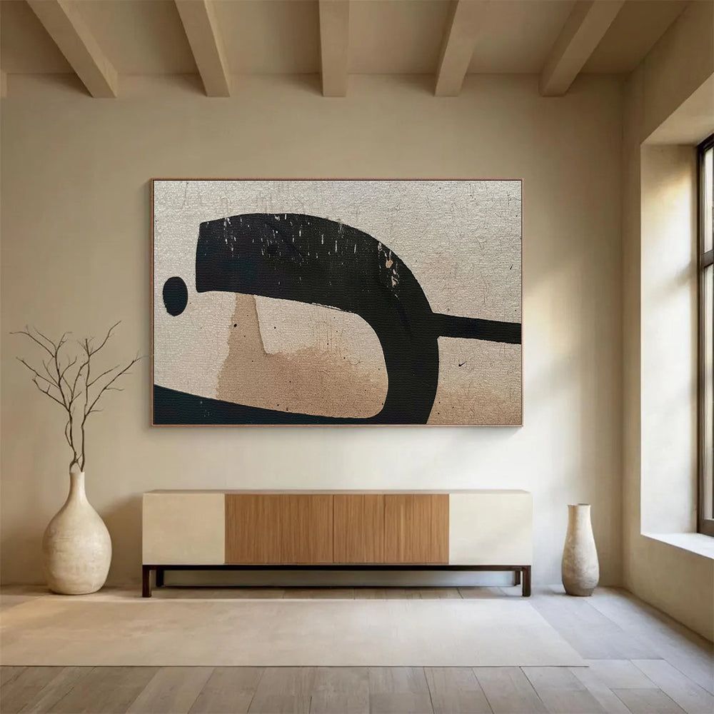 “Worn Black and Beige Abstract” - Abstract Painting on Canvas, Suits Vintage - Style Room & Office DKS587