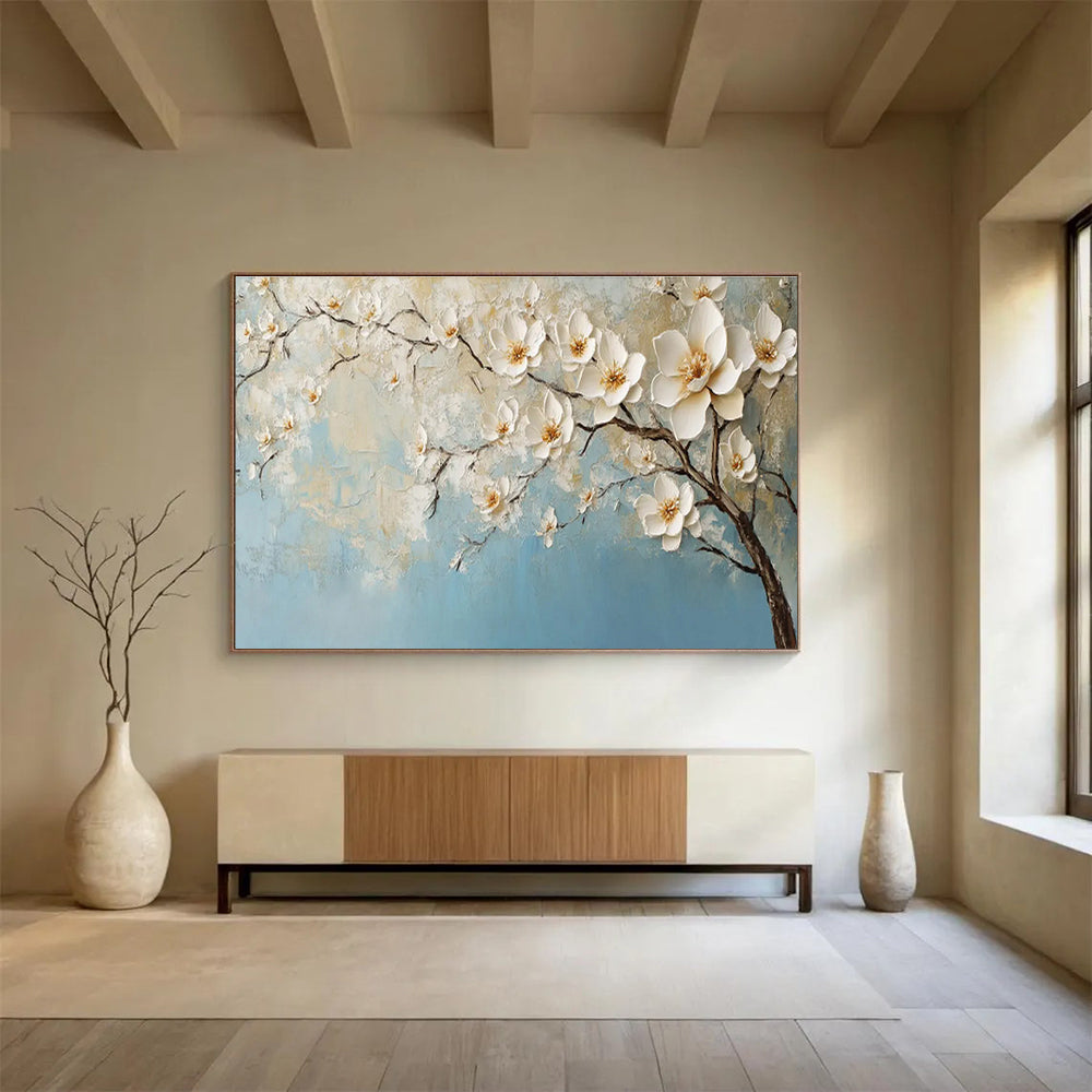 Blossom Serenity - 3D Textured Floral Oil Painting, Ideal for Bedroom & Spa DKS671