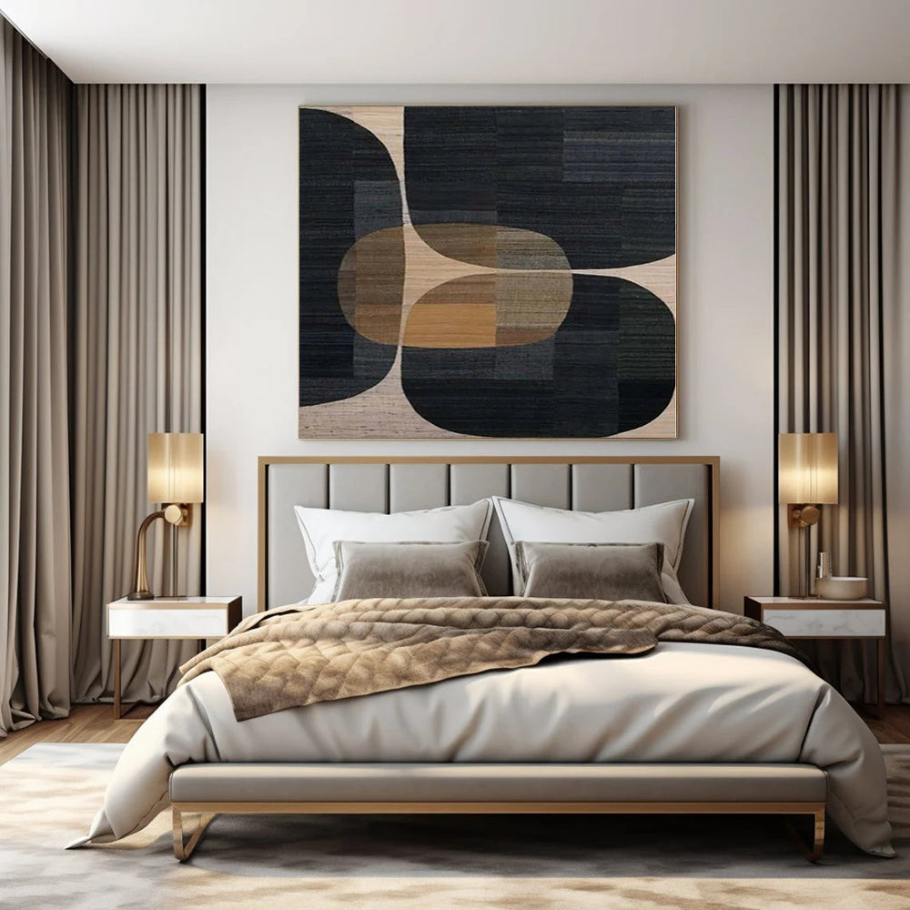 “Black - Brown - Beige Geometric” - Modern Abstract Painting On Canvas PS0162